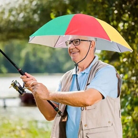 Umbrella Hat Rainbow Color Block Collapsable - Picture 2 of 6